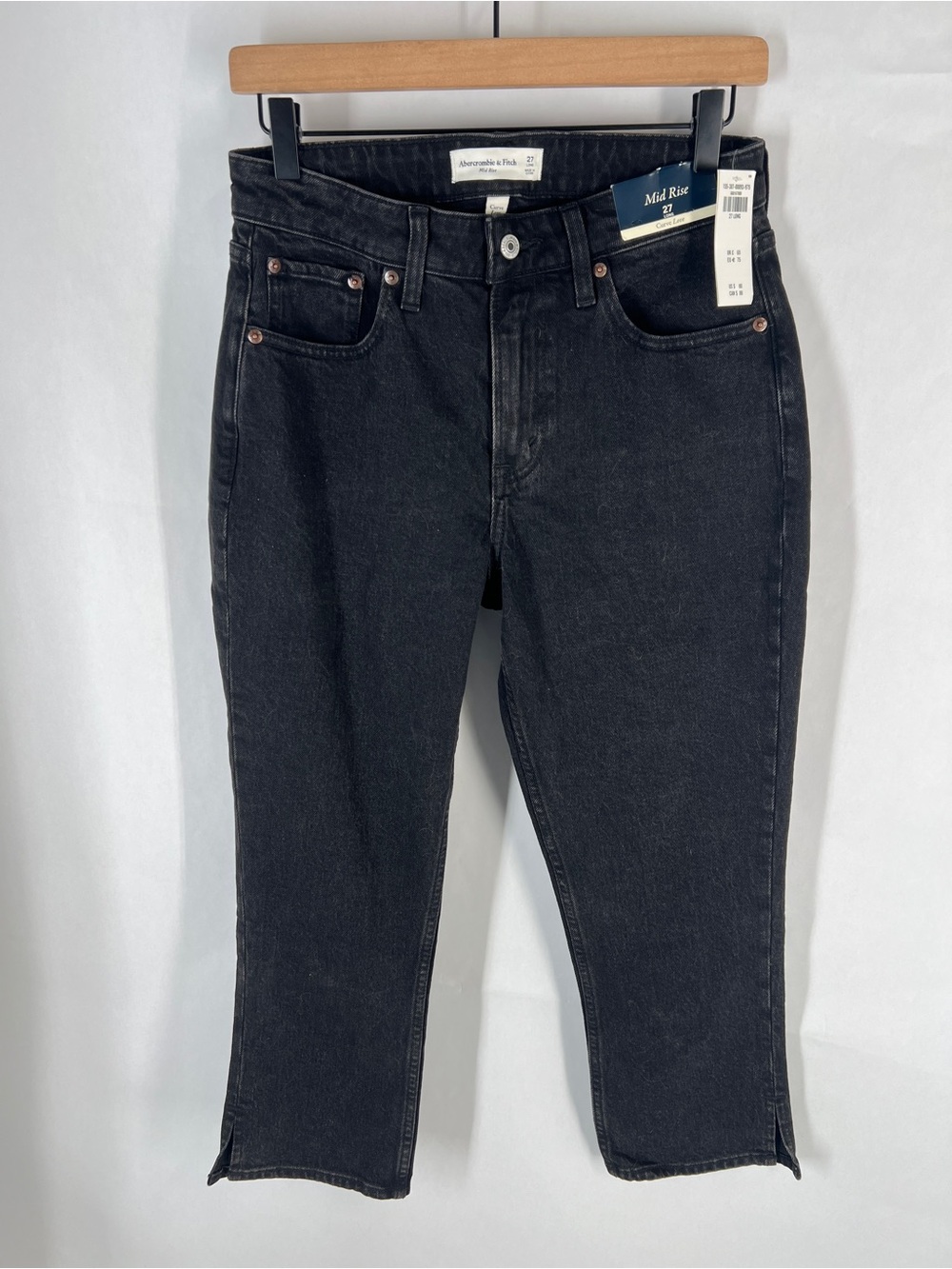 Abercrombie & Fitch Curve Love Mid Rise Cropped Straight Split Hem Jeans 27 NWT